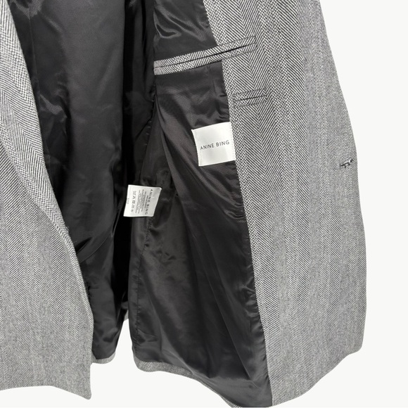 Anine Bing Becky Herringbone Cotton Oversized Blazer | Sz Medium | Grey & Black - Picture 10 of 14